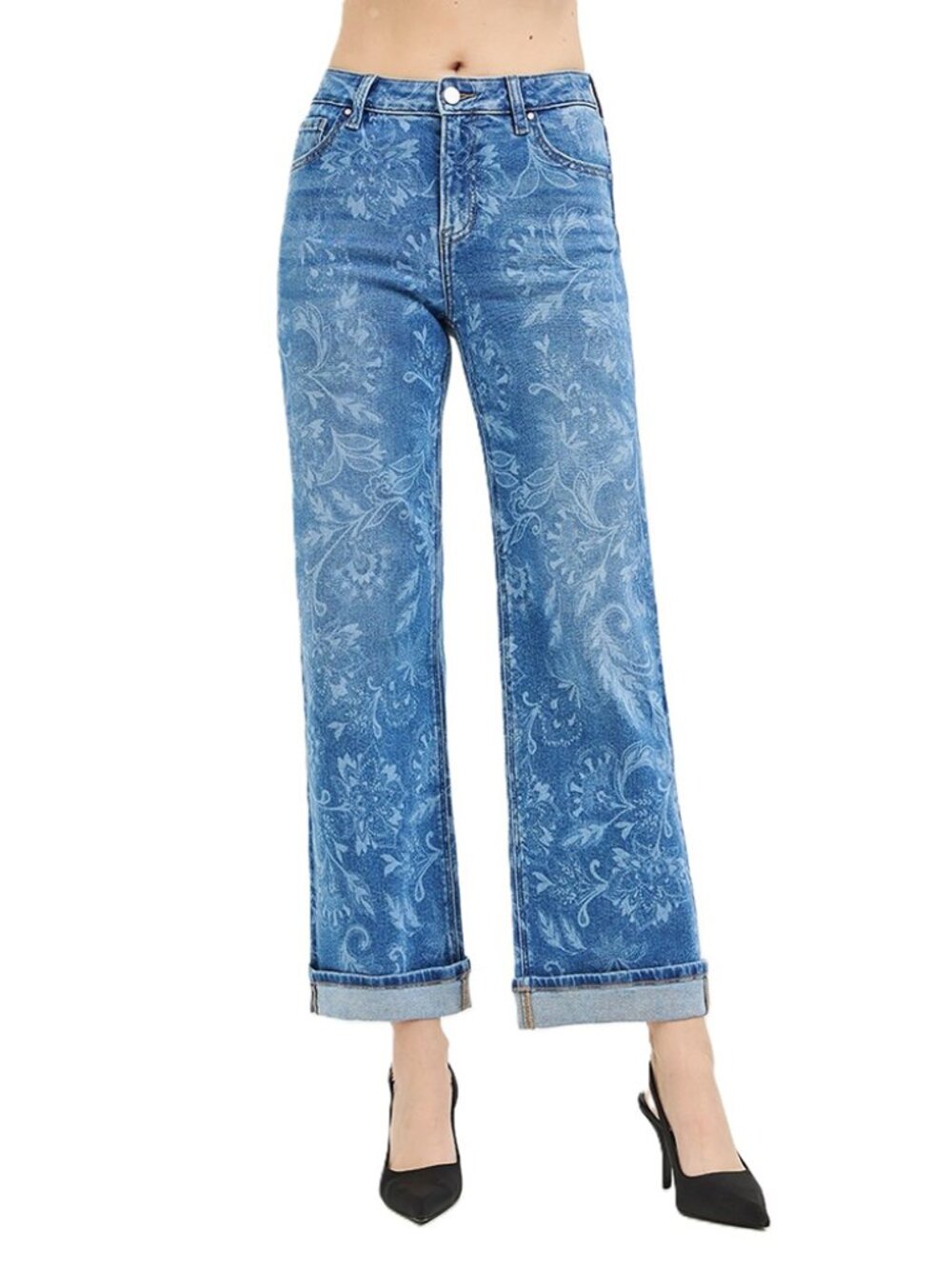Risen Jeans Mid Rise Ankle Straight Print Details Jeans